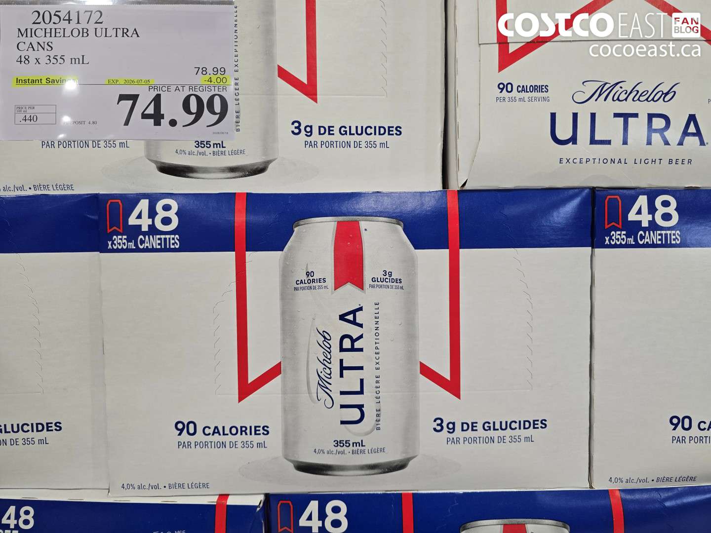 2054172 MICHELOB ULTRA CANS 48 X 355 ML ($4.00 INSTANT SAVINGS EXPIRES ON 2026-07-05) $74.99