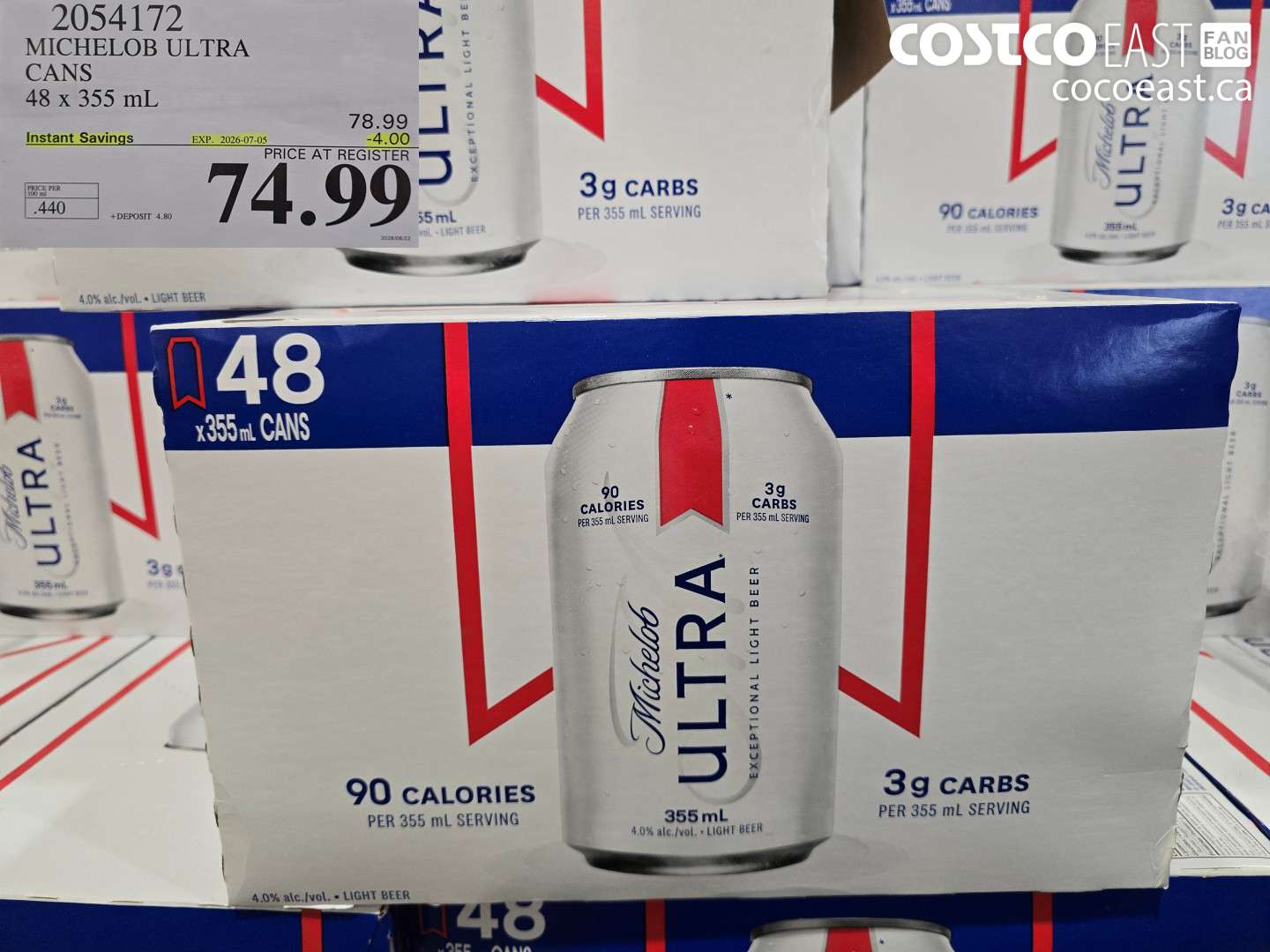 2054172 MICHELOB ULTRA CANS 48 X 355 ML ($4.00 INSTANT SAVINGS EXPIRES ON 2026-07-05) $74.99