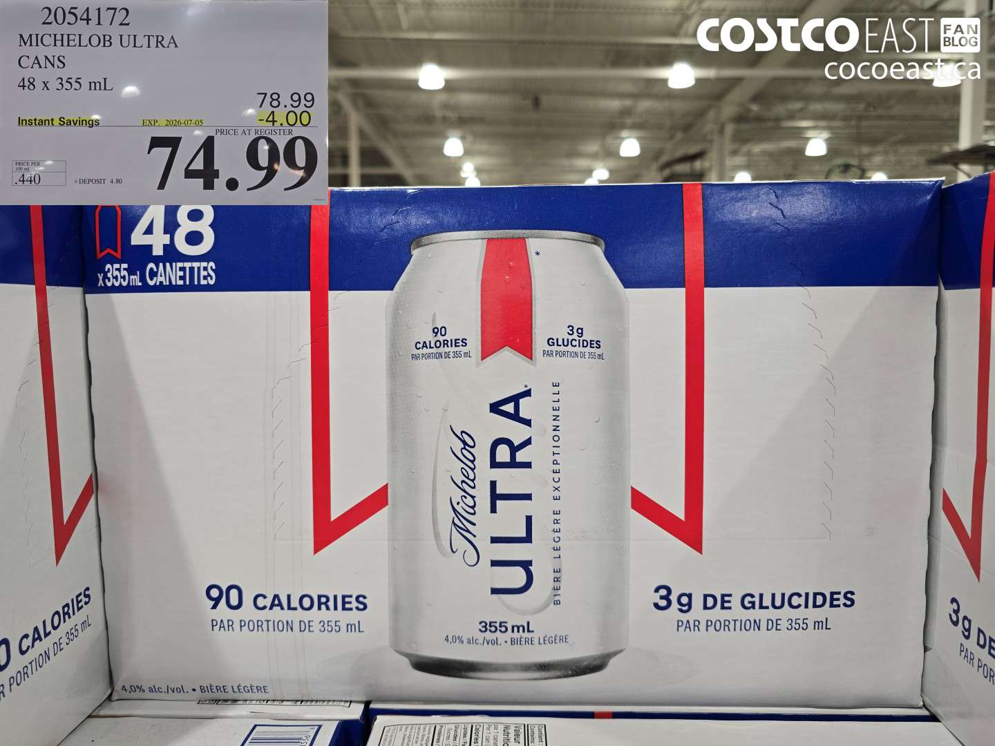 2054172 MICHELOB ULTRA CANS 48 X 355 ML ($4.00 INSTANT SAVINGS EXPIRES ON 2026-07-05) $74.99