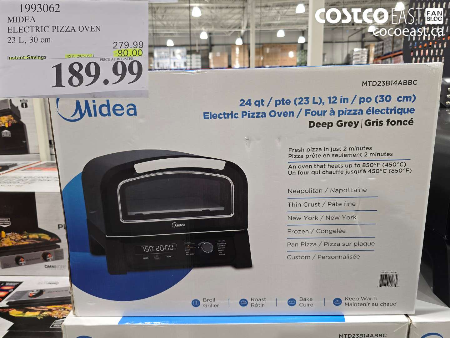 1993062 MIDEA ELECTRIC PIZZA OVEN 23 L, 30 CM ($90.00 INSTANT SAVINGS EXPIRES ON 2026-06-21) $189.99