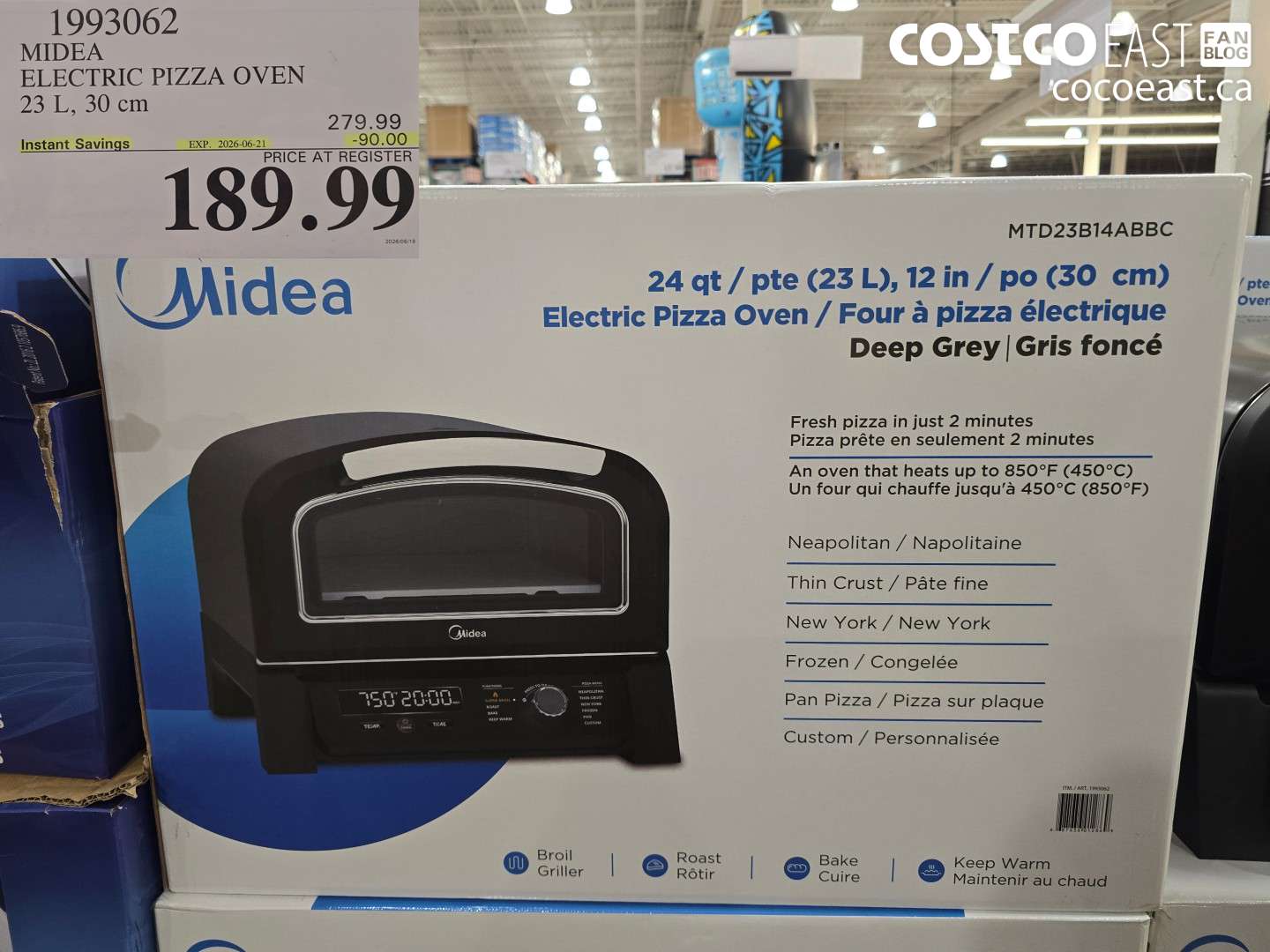 1993062 MIDEA ELECTRIC PIZZA OVEN 23 L, 30 CM ($90.00 INSTANT SAVINGS EXPIRES ON 2026-06-21) $189.99