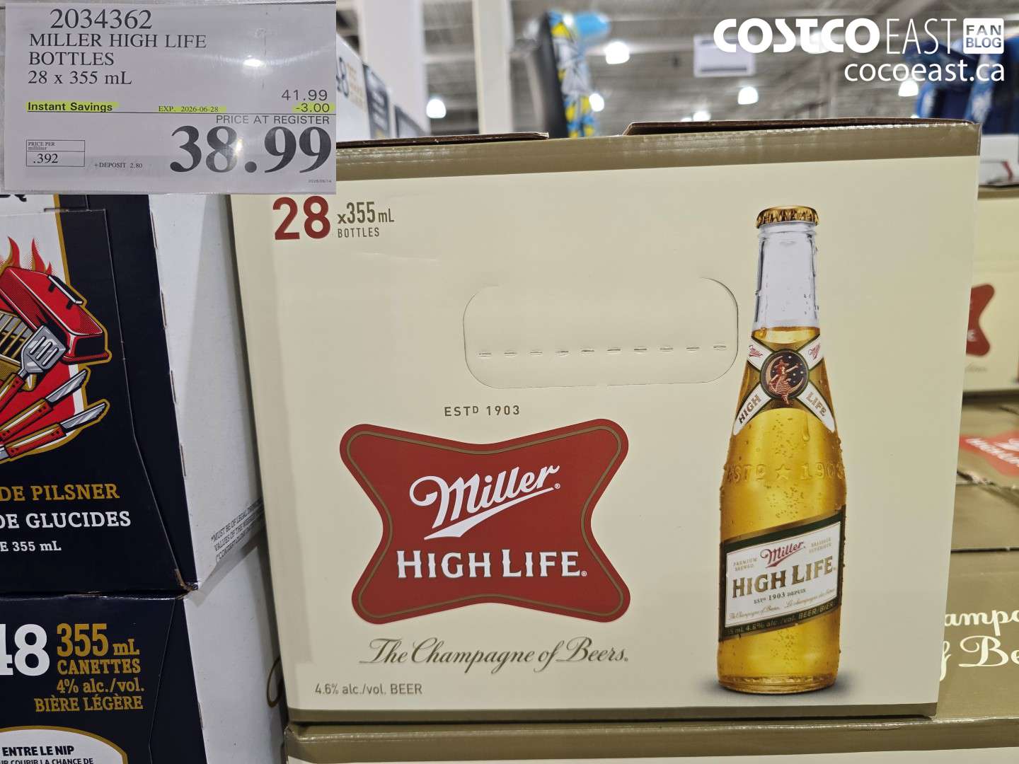2034362 MILLER HIGH LIFE BOTTLES 28 X 355 ML ($3.00 INSTANT SAVINGS EXPIRES ON 2026-06-28) $38.99