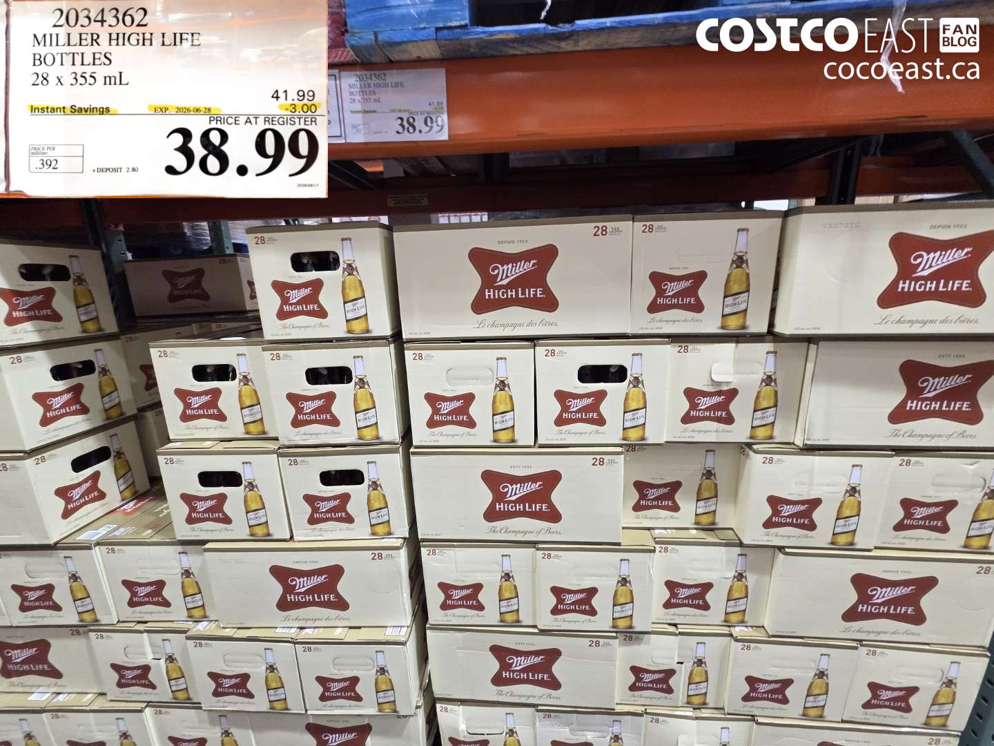 2034362 MILLER HIGH LIFE BOTTLES 28 X 355 ML ($3.00 INSTANT SAVINGS EXPIRES ON 2026-06-28) $38.99