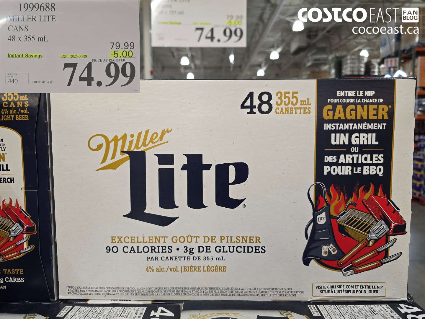 1999688 MILLER LITE CANS 48 X 355 ML ($5.00 INSTANT SAVINGS EXPIRES ON 2026-06-28) $74.99