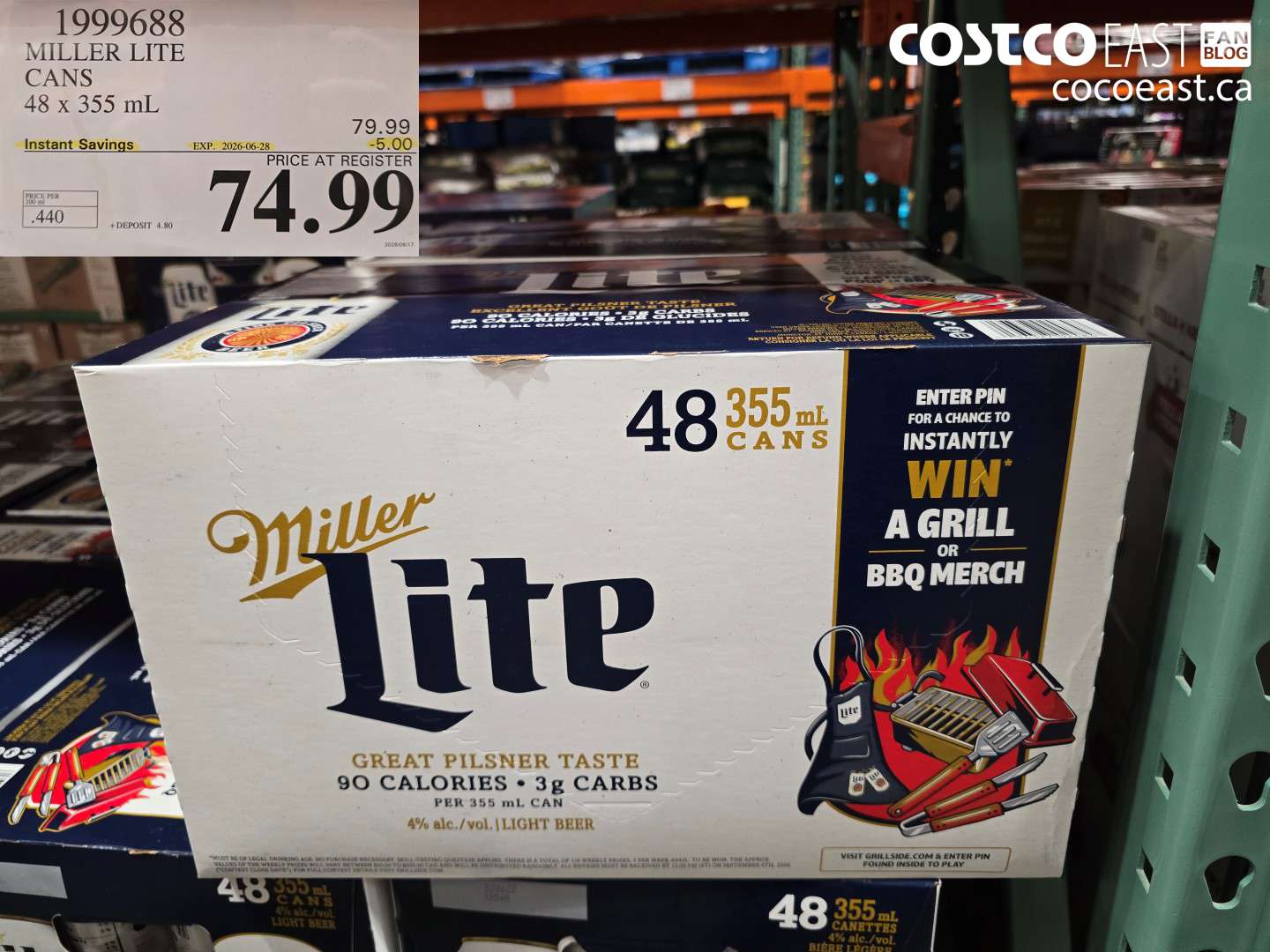 1999688 MILLER LITE CANS 48 X 355 ML ($5.00 INSTANT SAVINGS EXPIRES ON 2026-06-28) $74.99