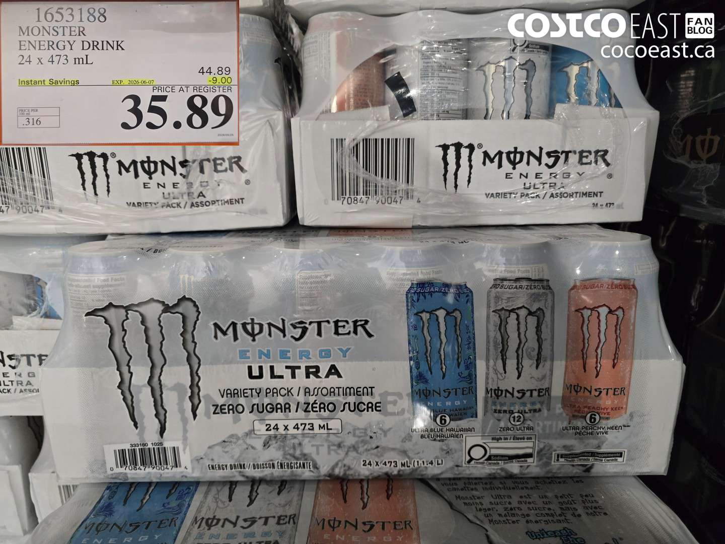 1653188 MONSTER ENERGY DRINK 24 X 473 ML ($9.00 INSTANT SAVINGS EXPIRES ON 2026-06-07) $35.89