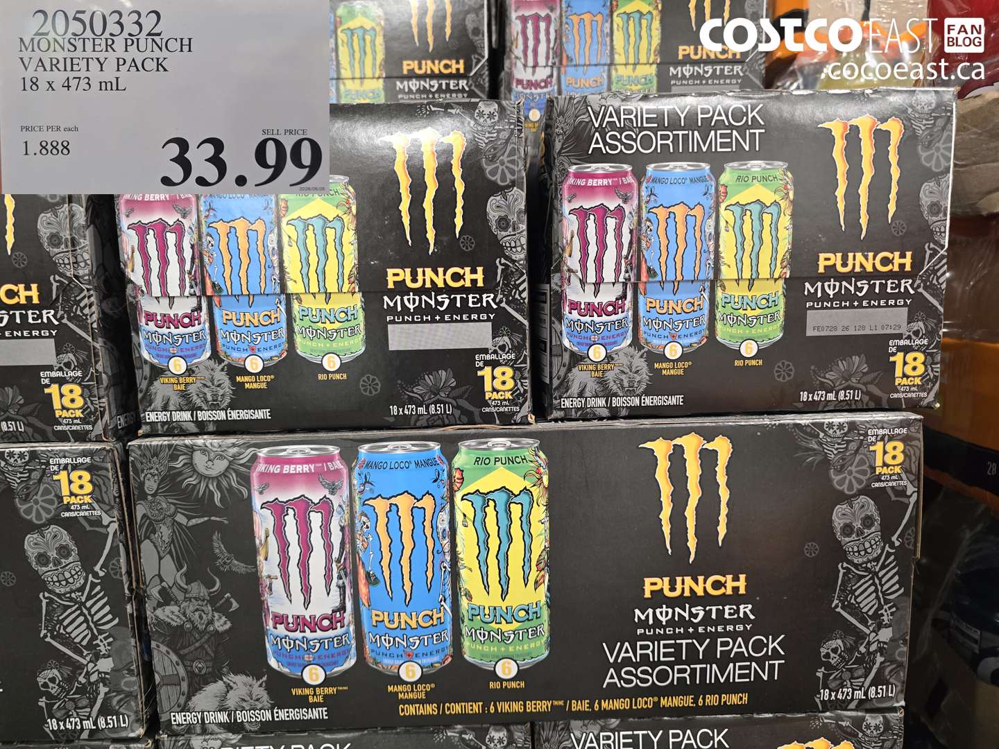 2050332 MONSTER PUNCH VARIETY PACK 18 X 473 ML $33.99