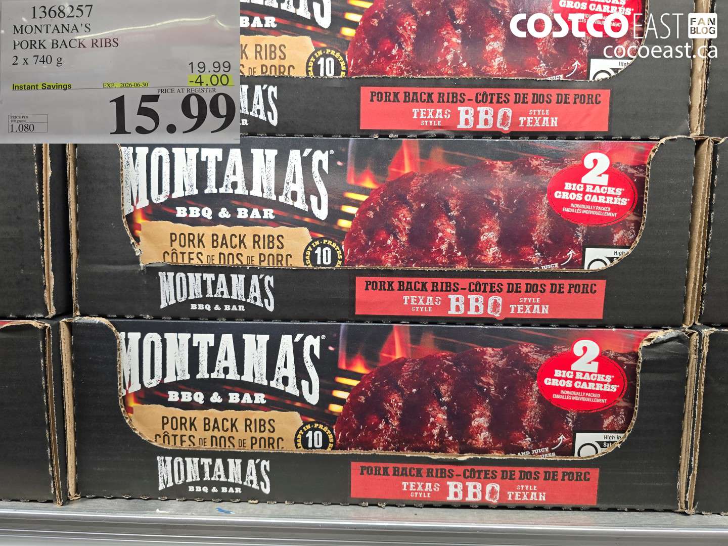 1368257 MONTANA'S PORK BACK RIBS 2 X 740 G ($4.00 INSTANT SAVINGS EXPIRES ON 2026-06-30) $15.99