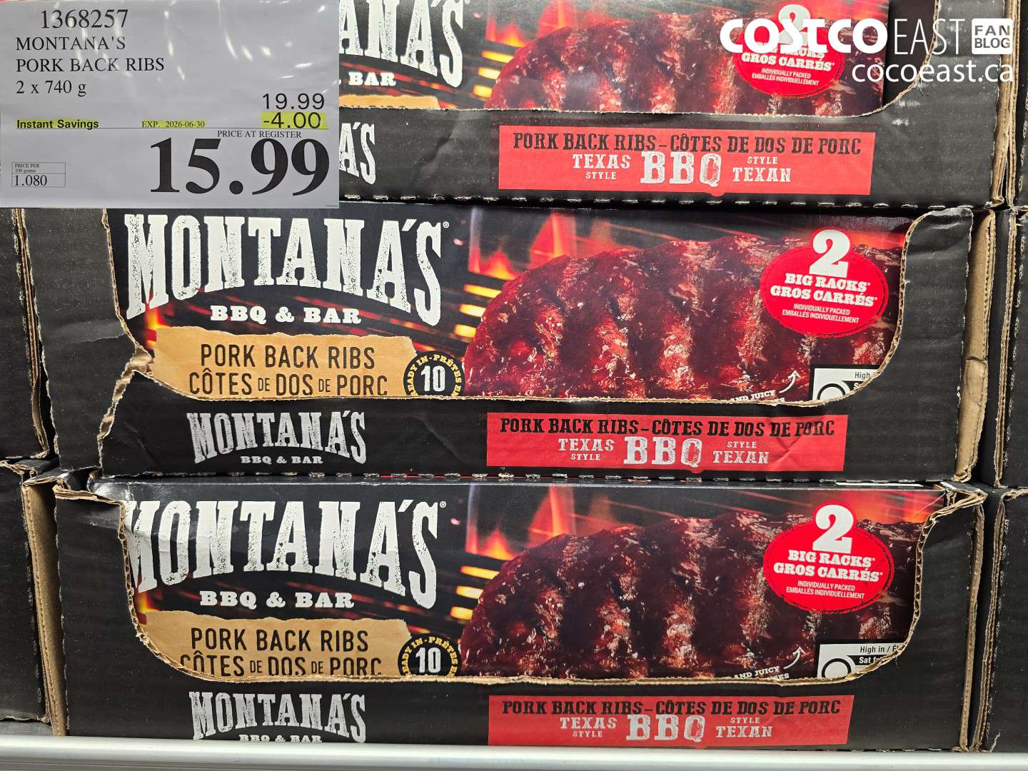 1368257 MONTANA'S PORK BACK RIBS 2 X 740 G ($4.00 INSTANT SAVINGS EXPIRES ON 2026-06-30) $15.99