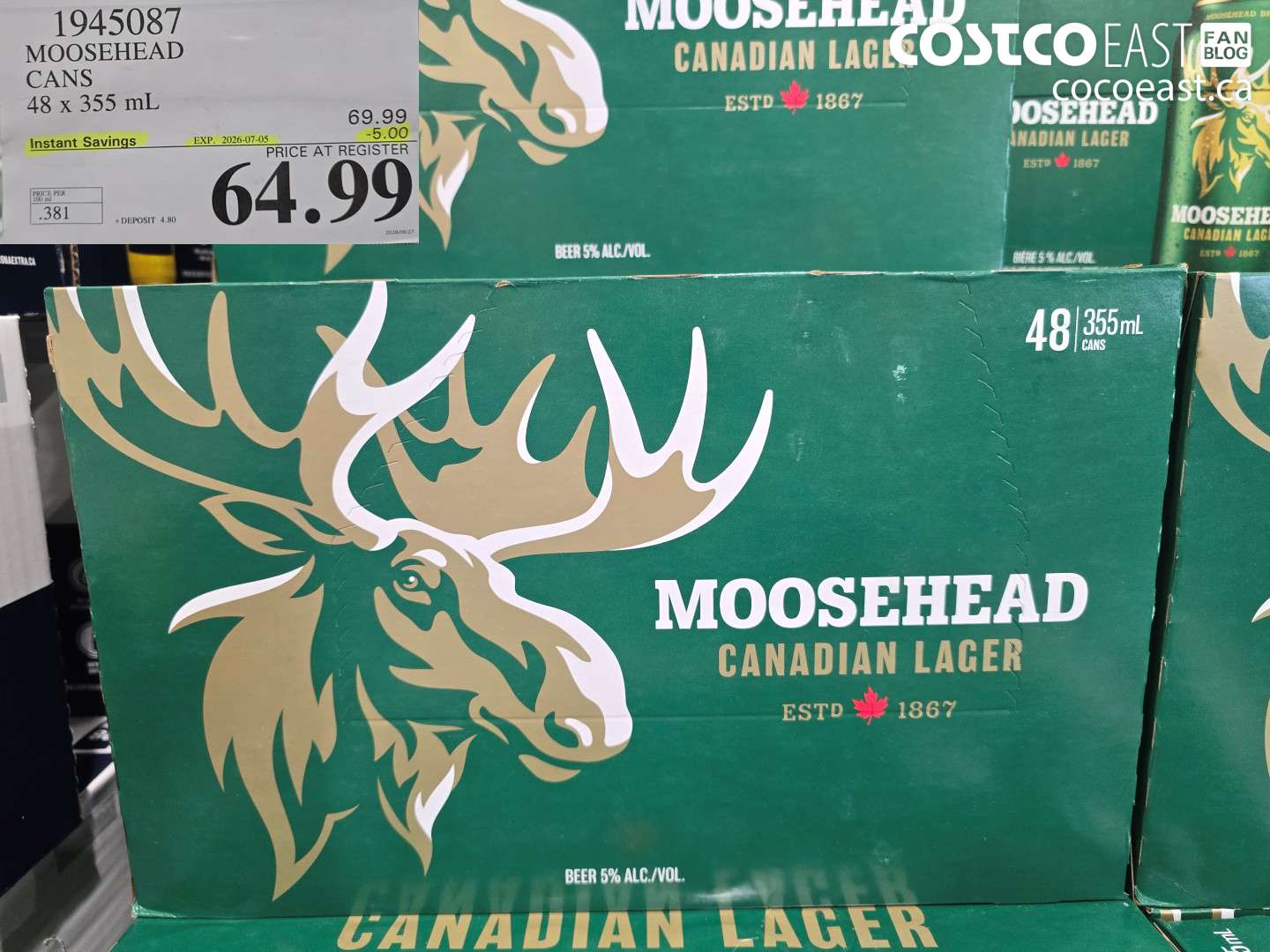 1945087 MOOSEHEAD CANS 48 X 355 ML ($5.00 INSTANT SAVINGS EXPIRES ON 2026-07-05) $64.99