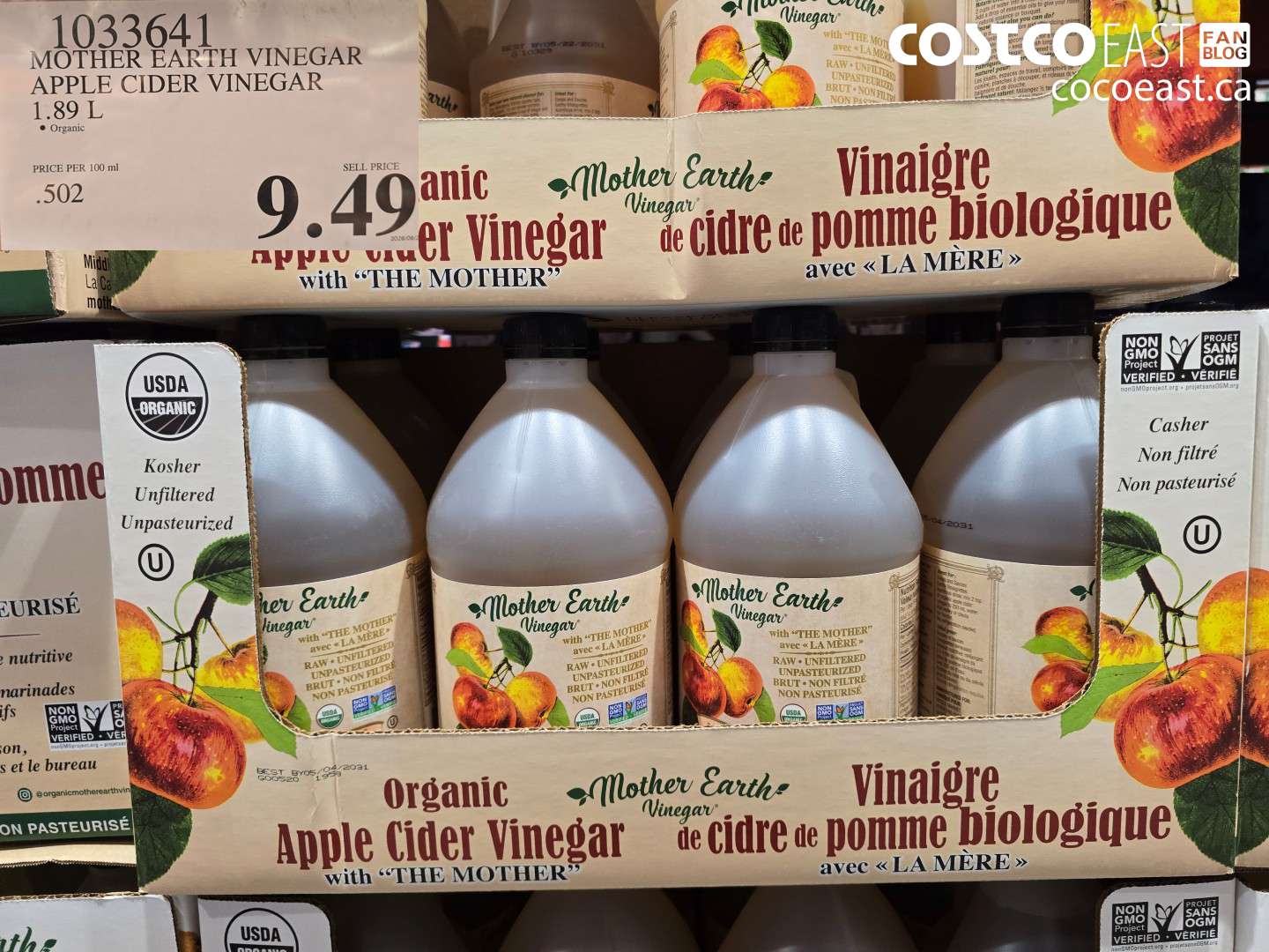 1033641 MOTHER EARTH VINEGAR APPLE CIDER VINEGAR 1.89 L $9.49