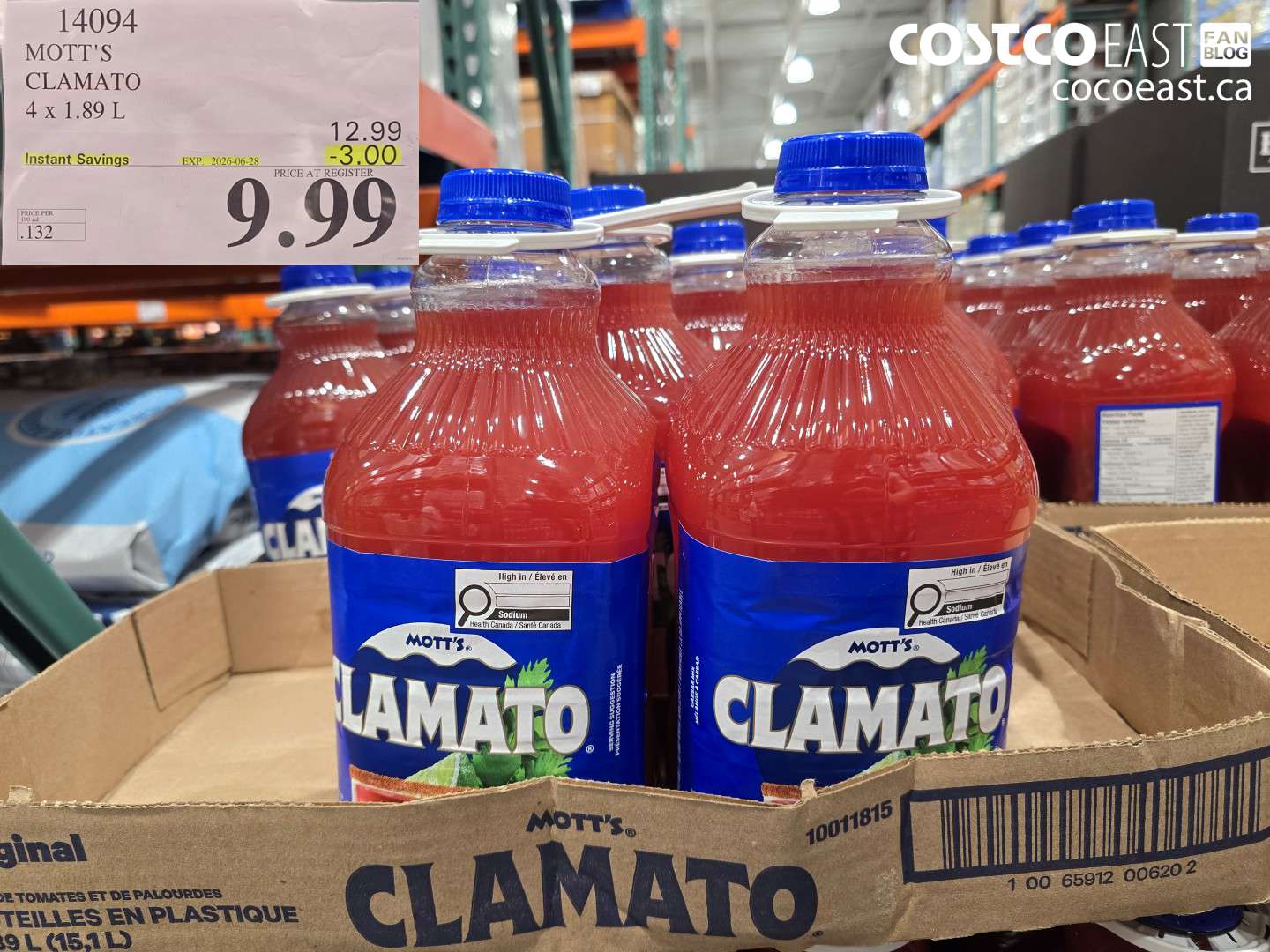 14094 MOTT'S CLAMATO 4 X 1.89 L ($3.00 INSTANT SAVINGS EXPIRES ON 2026-06-28) $9.99
