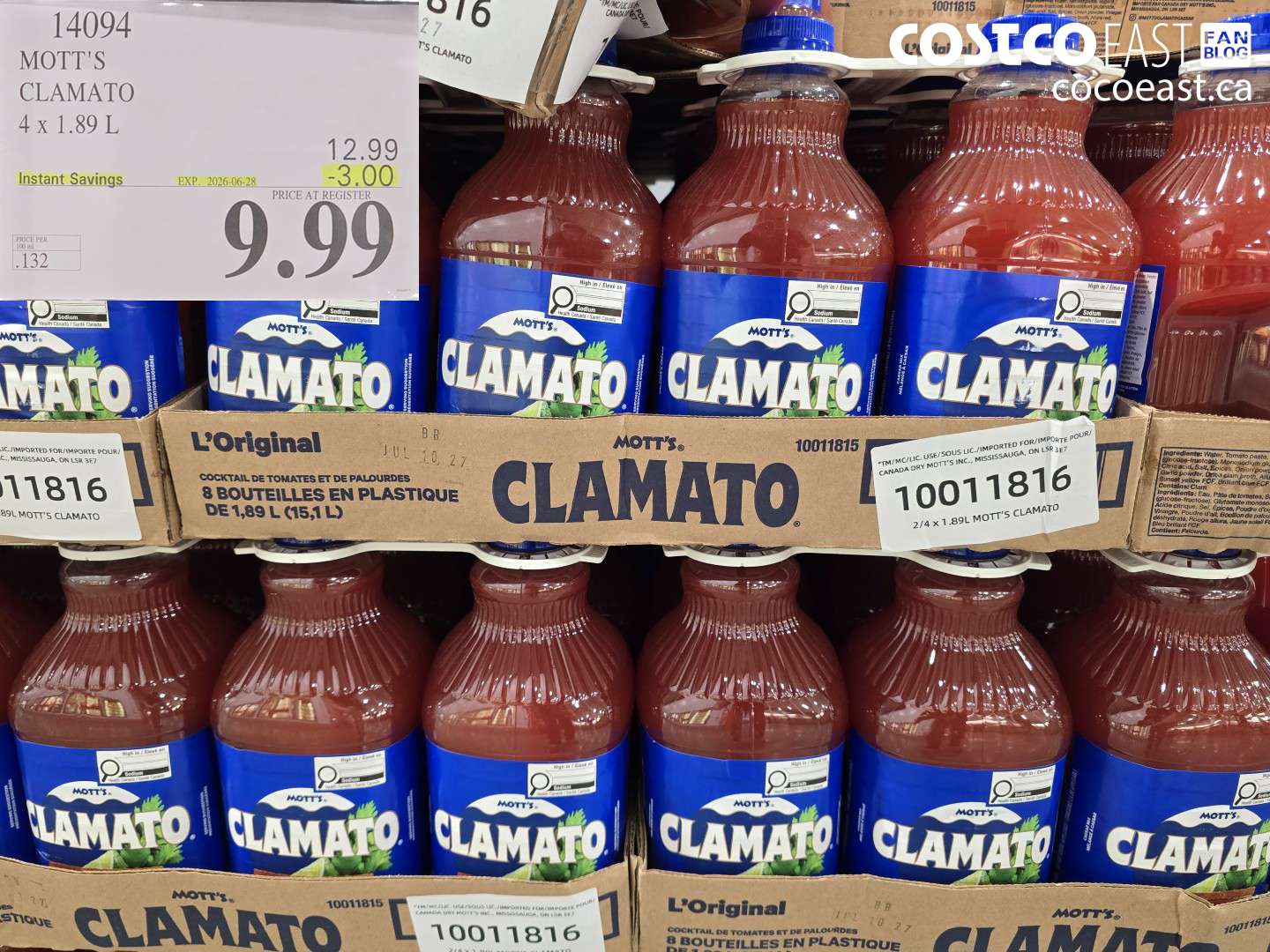 14094 MOTT'S CLAMATO 4 X 1.89 L ($3.00 INSTANT SAVINGS EXPIRES ON 2026-06-28) $9.99