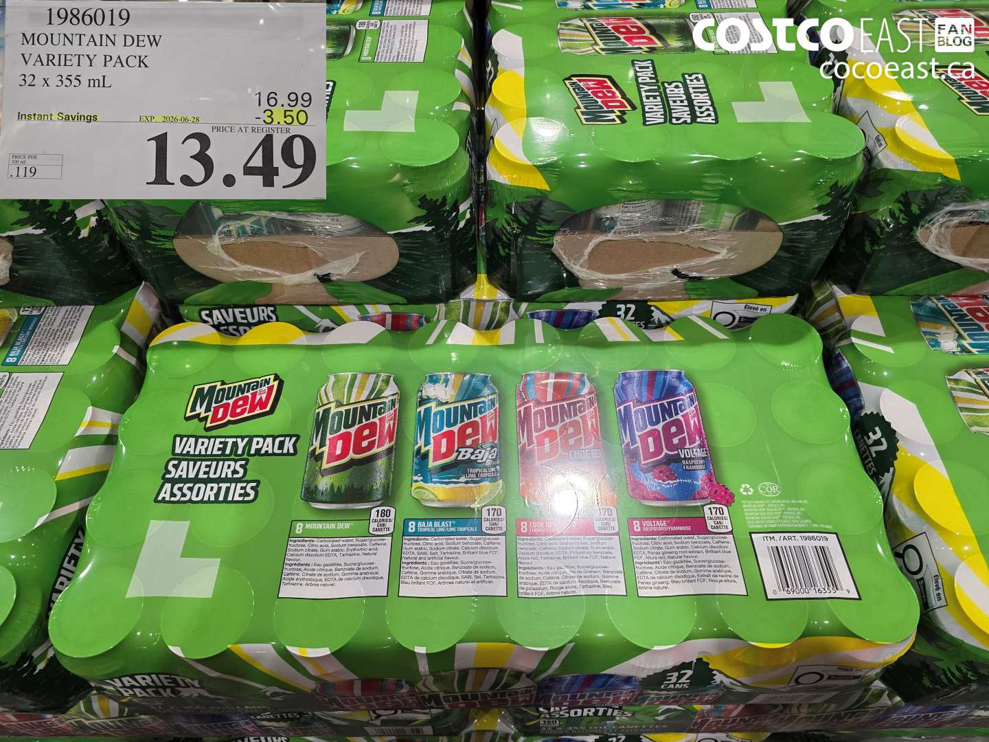 1986019 MOUNTAIN DEW VARIETY PACK 32 X 355 ML ($3.50 INSTANT SAVINGS EXPIRES ON 2026-06-28) $13.49