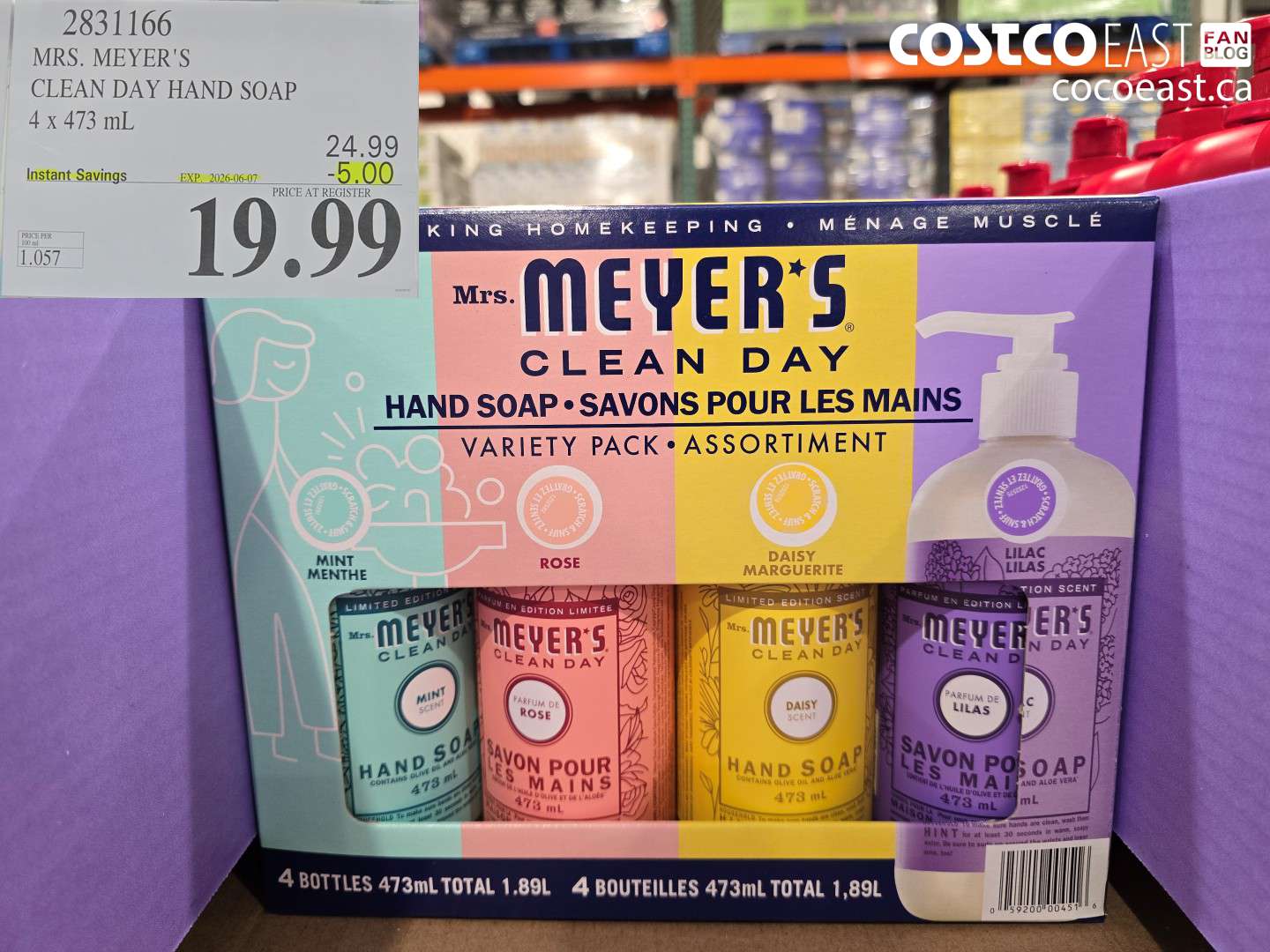 2831166 MRS. MEYER'S CLEAN DAY HAND SOAP 4 X 473 ML ($5.00 INSTANT SAVINGS EXPIRES ON 2026-06-07) $19.99