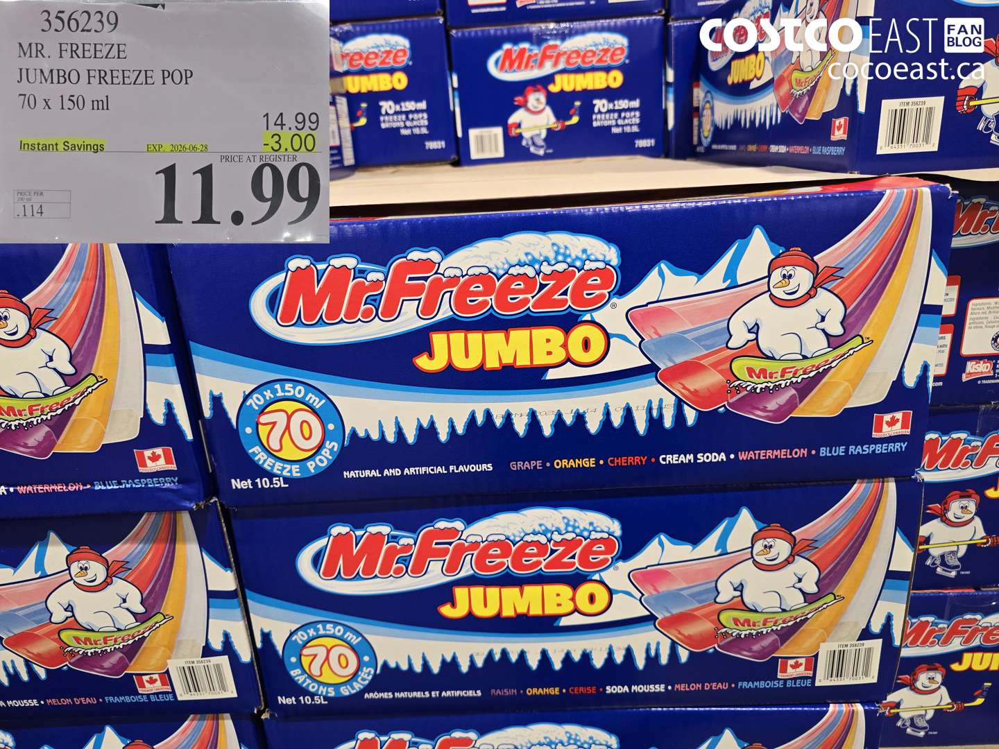 356239 MR. FREEZE JUMBO FREEZE POP 70 X 150 ML ($3.00 INSTANT SAVINGS EXPIRES ON 2026-06-28) $11.99