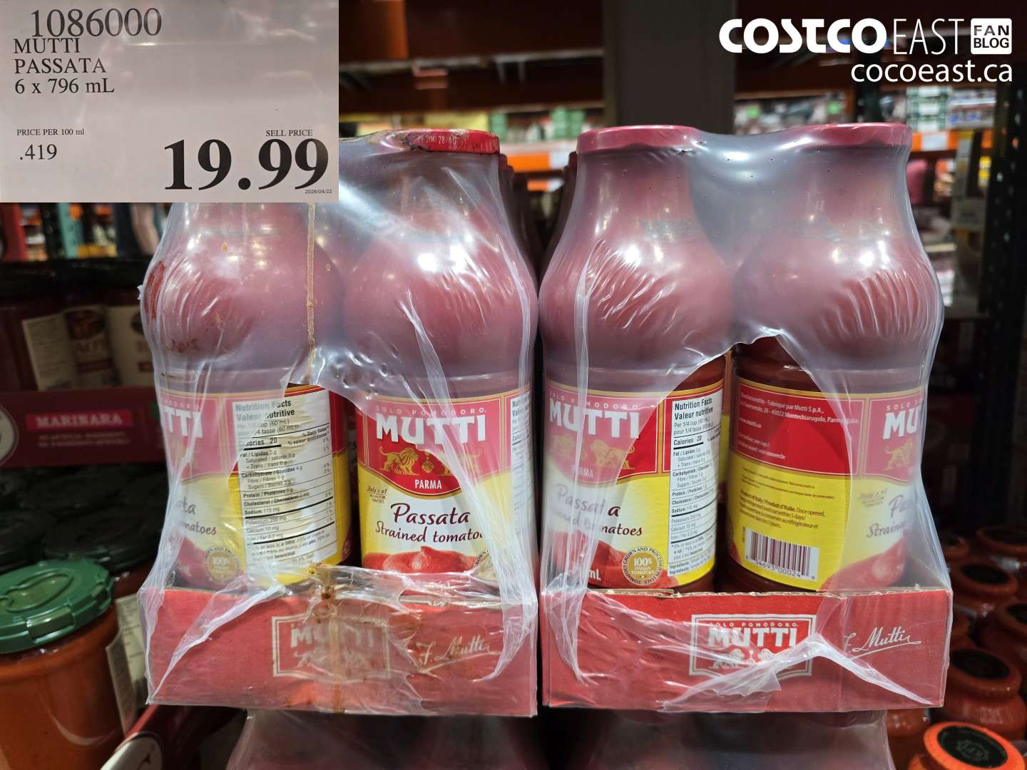 1086000 MUTTI PASSATA 6 X 796 ML $19.99