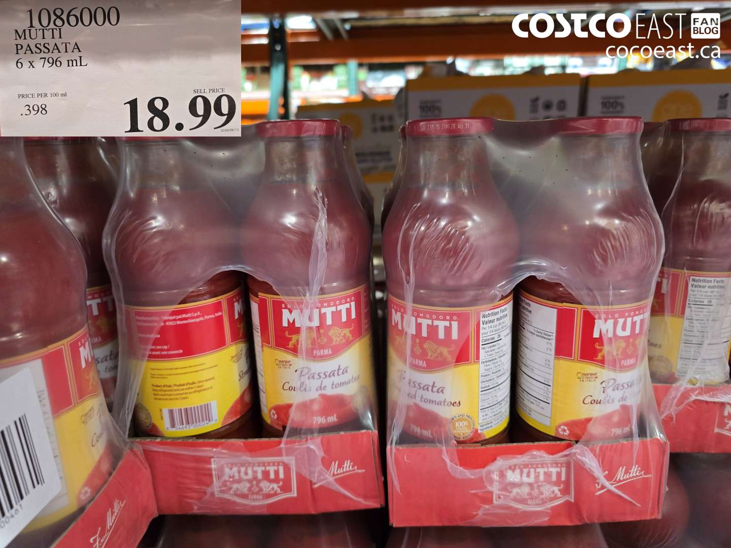 1086000 MUTTI PASSATA 6 X 796 ML $18.99