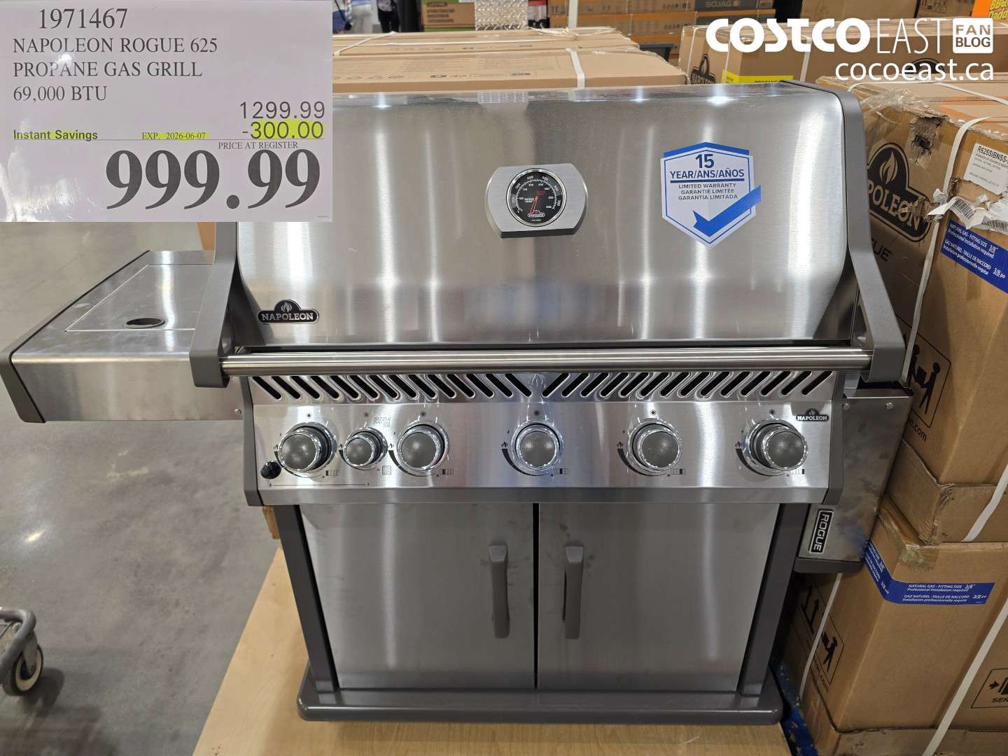 1971467 NAPOLEON ROGUE 625 PROPANE GAS GRILL 69,000 BTU ($300.00 INSTANT SAVINGS EXPIRES ON 2026-06-07) $999.99