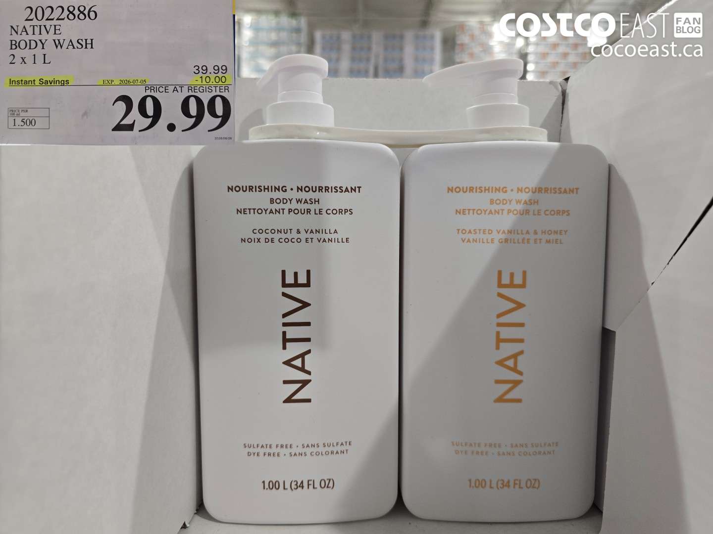 2022886 NATIVE BODY WASH 2 X 1 L ($10.00 INSTANT SAVINGS EXPIRES ON 2026-07-05) $29.99