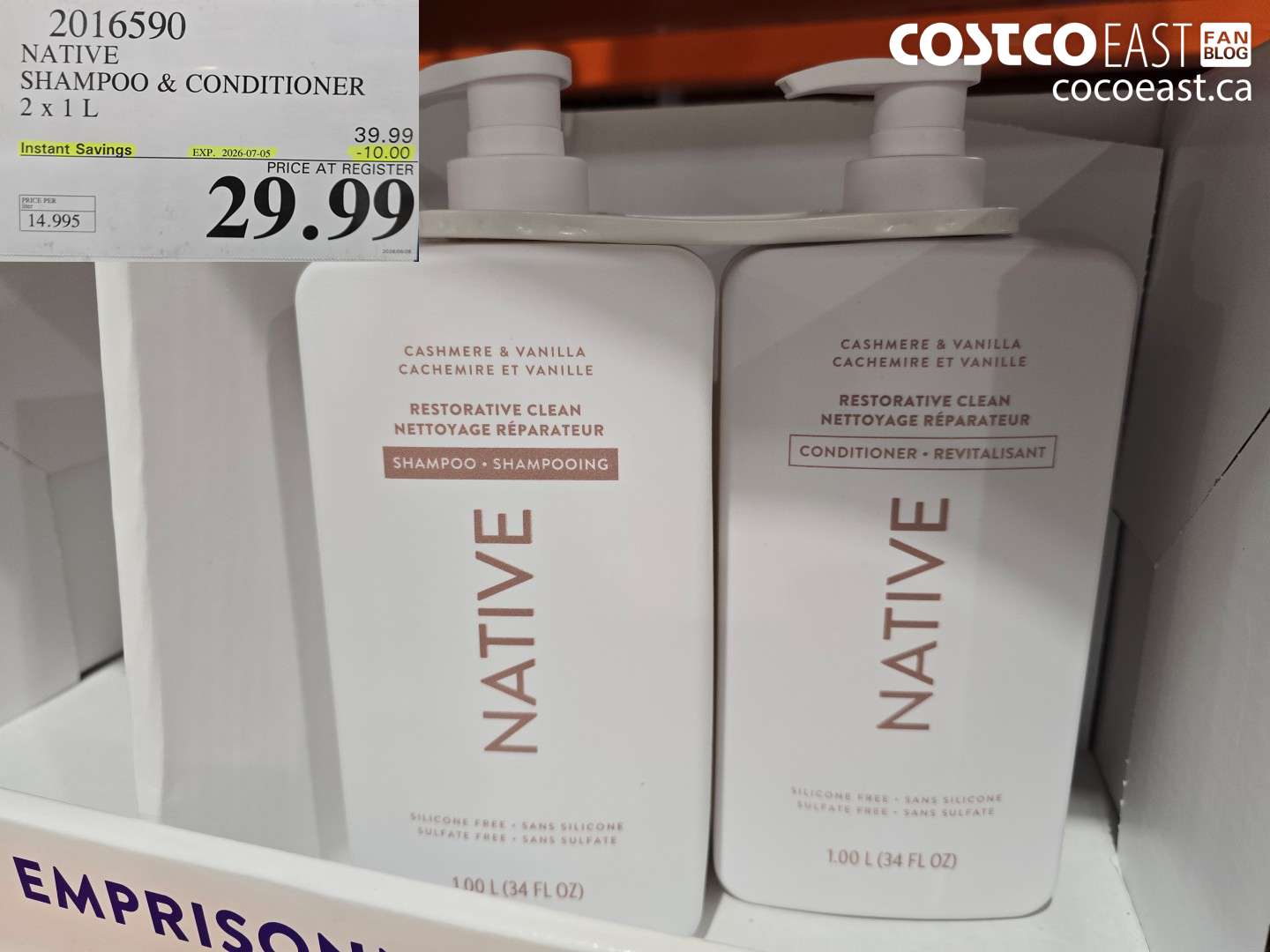 2016590 NATIVE SHAMPOO & CONDITIONER 2 X 1 L ($10.00 INSTANT SAVINGS EXPIRES ON 2026-07-05) $29.99