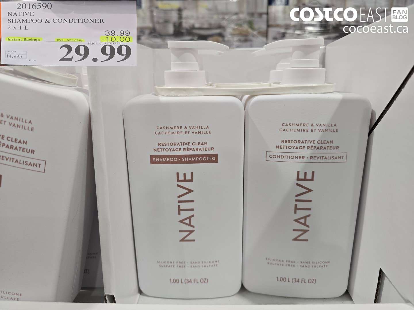 2016590 NATIVE SHAMPOO & CONDITIONER 2 X 1 L ($10.00 INSTANT SAVINGS EXPIRES ON 2026-07-05) $29.99