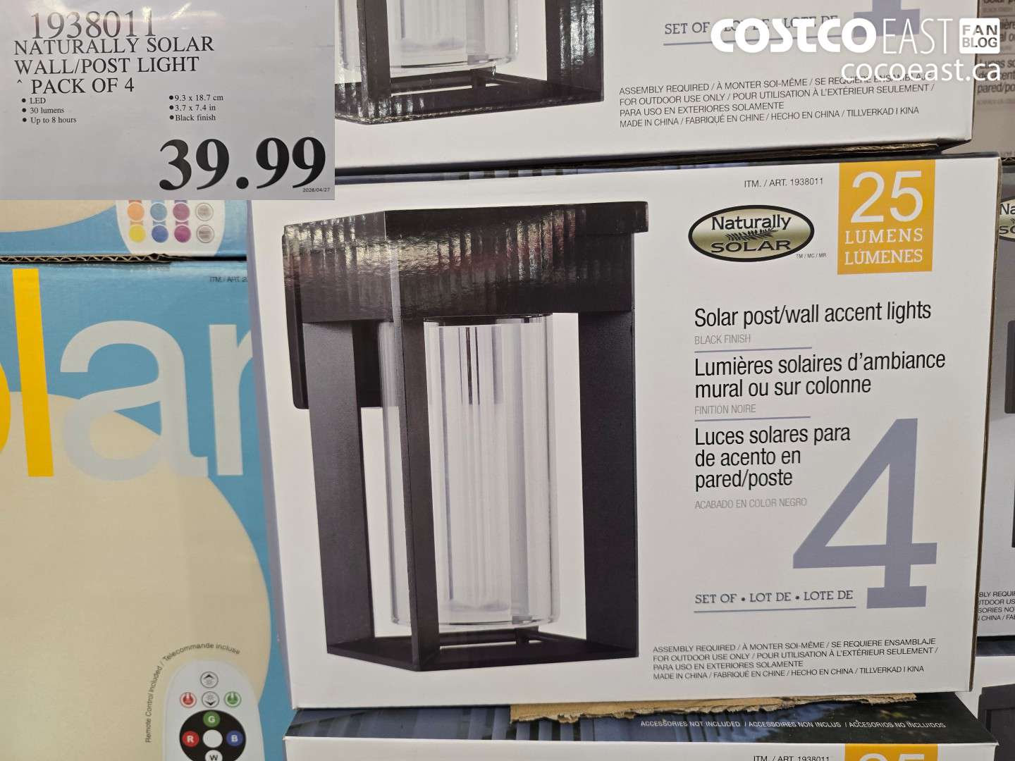 1938011 NATURALLY SOLAR WALL/POST LIGHT PACK OF 4 $39.99