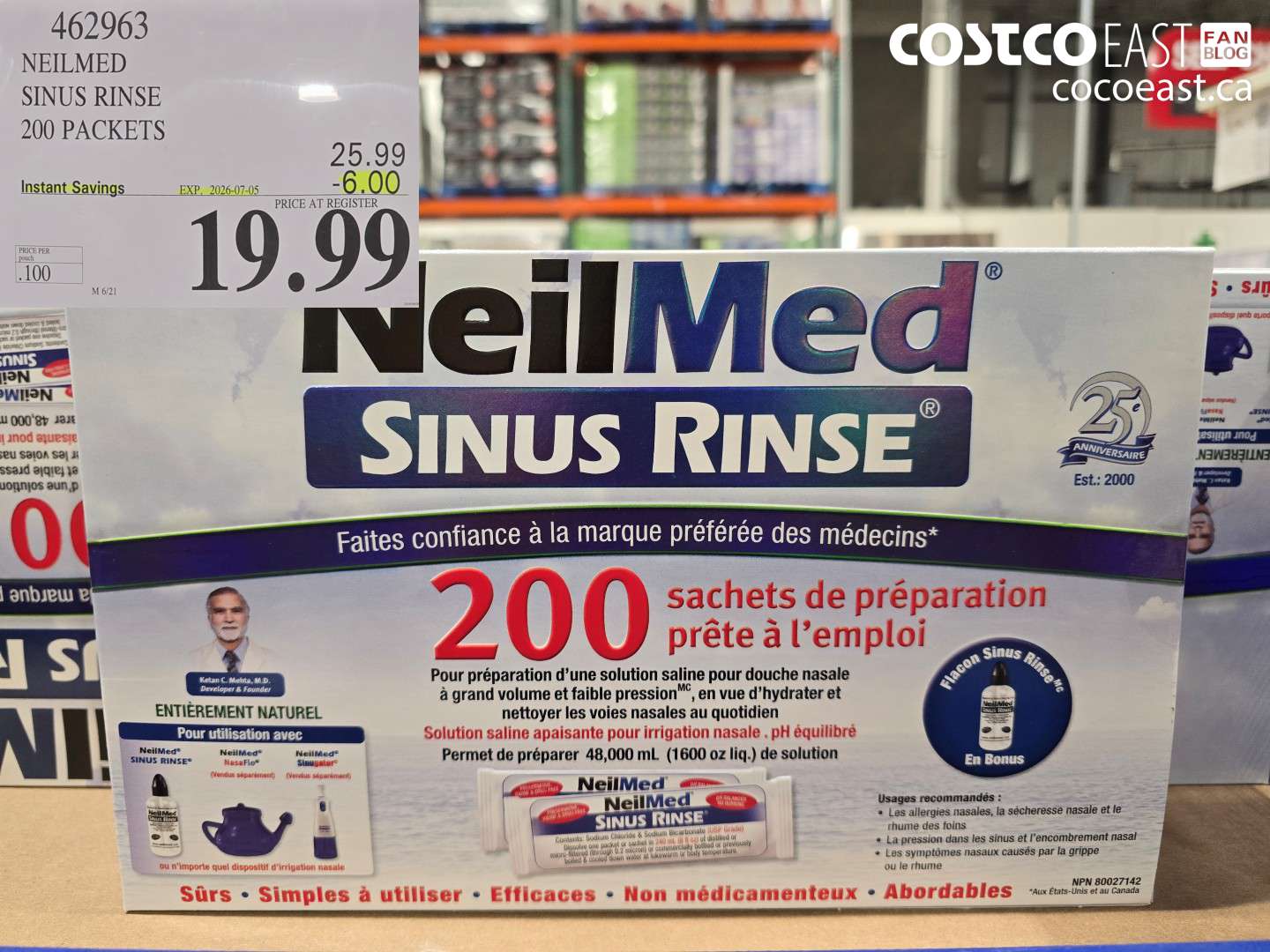 462963 NEILMED SINUS RINSE 200 PACKETS ($6.00 INSTANT SAVINGS EXPIRES ON 2026-07-05) $19.99