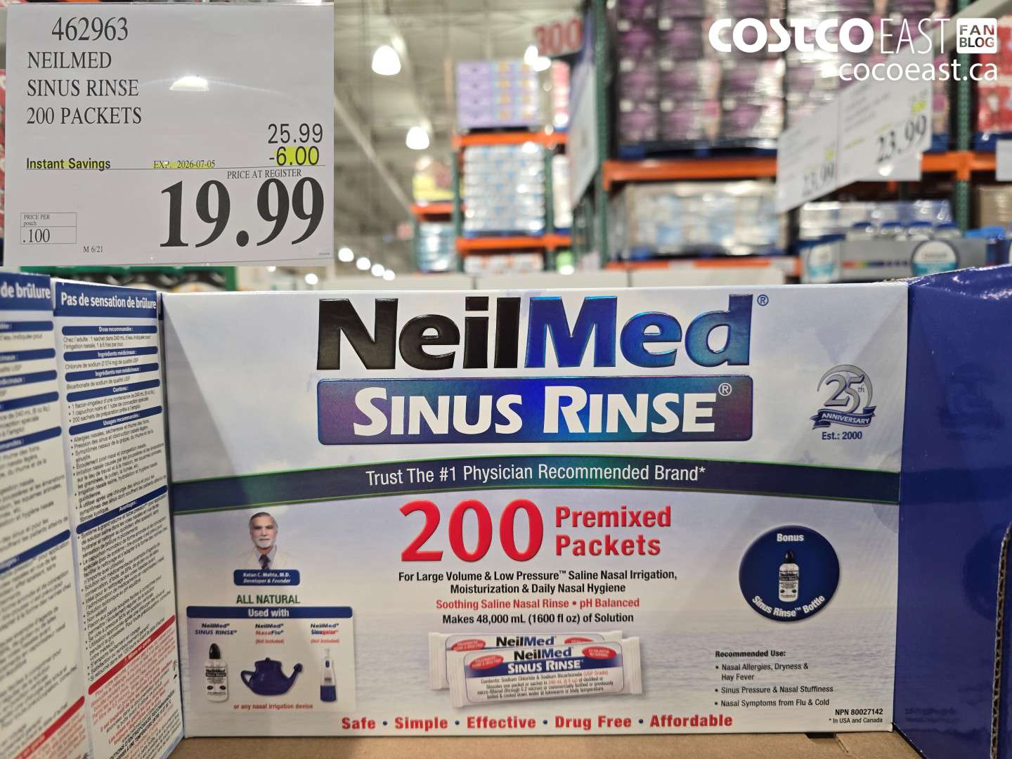 462963 NEILMED SINUS RINSE 200 PACKETS ($6.00 INSTANT SAVINGS EXPIRES ON 2026-07-05) $19.99