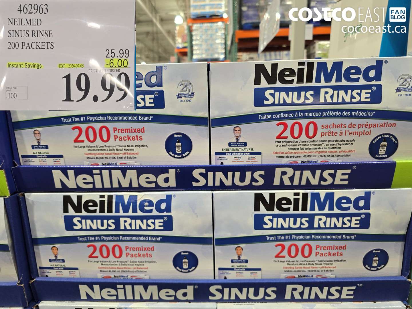 462963 NEILMED SINUS RINSE 200 PACKETS ($6.00 INSTANT SAVINGS EXPIRES ON 2026-07-05) $19.99