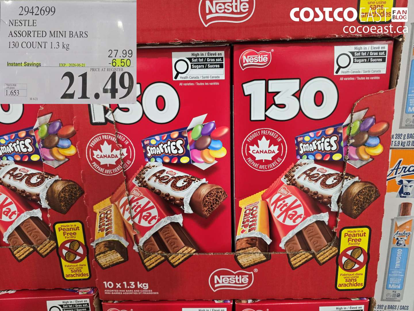 2942699 NESTLE ASSORTED MINI BARS 130 COUNT 1.3 KG ($6.50 INSTANT SAVINGS EXPIRES ON 2026-06-21) $21.49