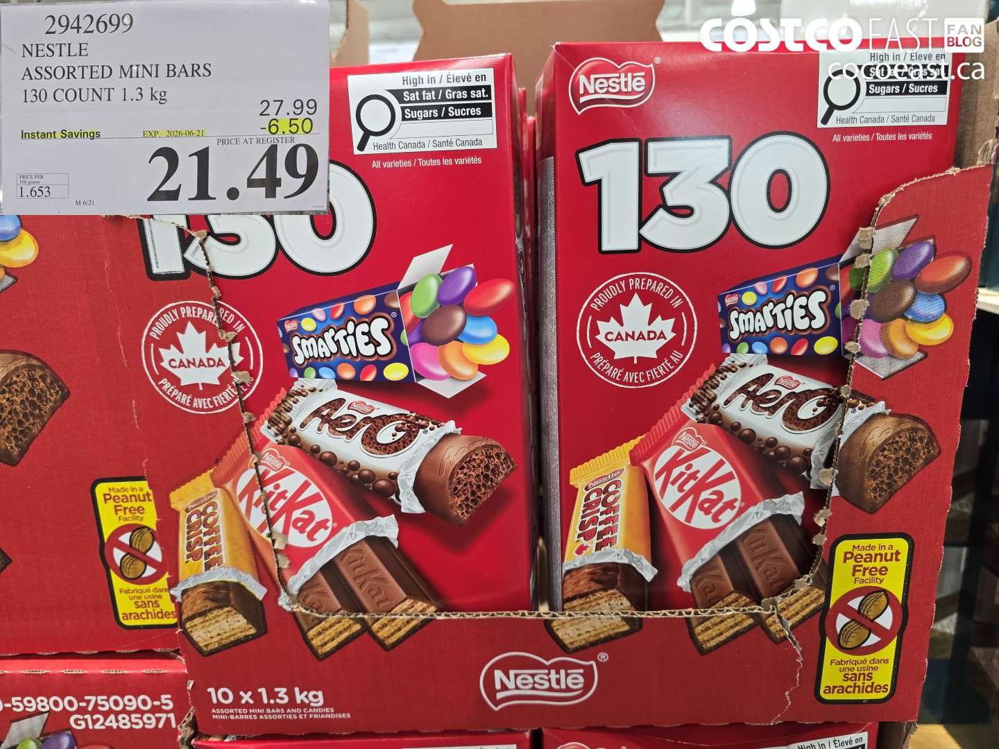 2942699 NESTLE ASSORTED MINI BARS 130 COUNT 1.3 KG ($6.50 INSTANT SAVINGS EXPIRES ON 2026-06-21) $21.49