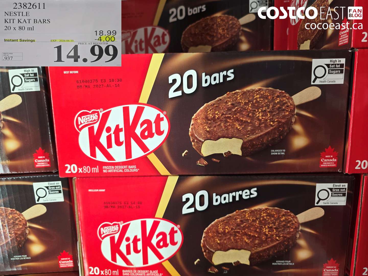 2382611 NESTLE KIT KAT BARS 20 X 80 ML ($4.00 INSTANT SAVINGS EXPIRES ON 2026-06-10) $14.99