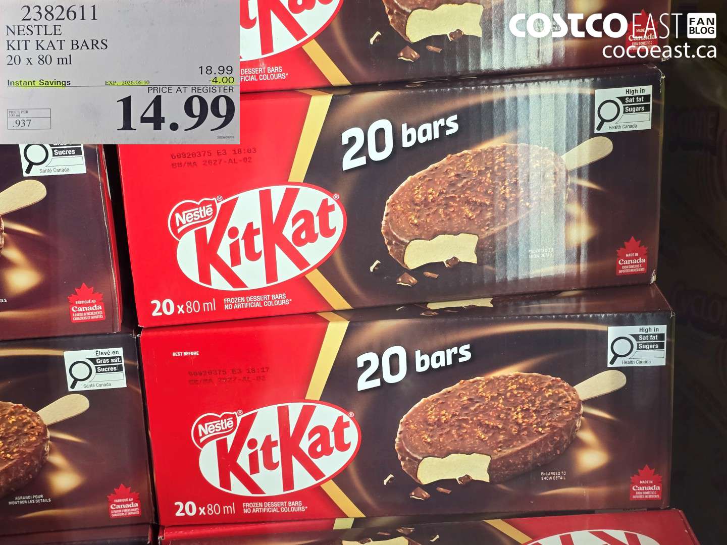 2382611 NESTLE KIT KAT BARS 20 X 80 ML ($4.00 INSTANT SAVINGS EXPIRES ON 2026-06-10) $14.99
