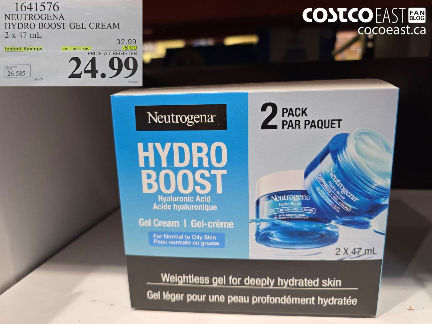 1641576 NEUTROGENA HYDRO BOOST GEL CREAM 2 X 47 ML ($8.00 INSTANT SAVINGS EXPIRES ON 2026-07-05) $24.99