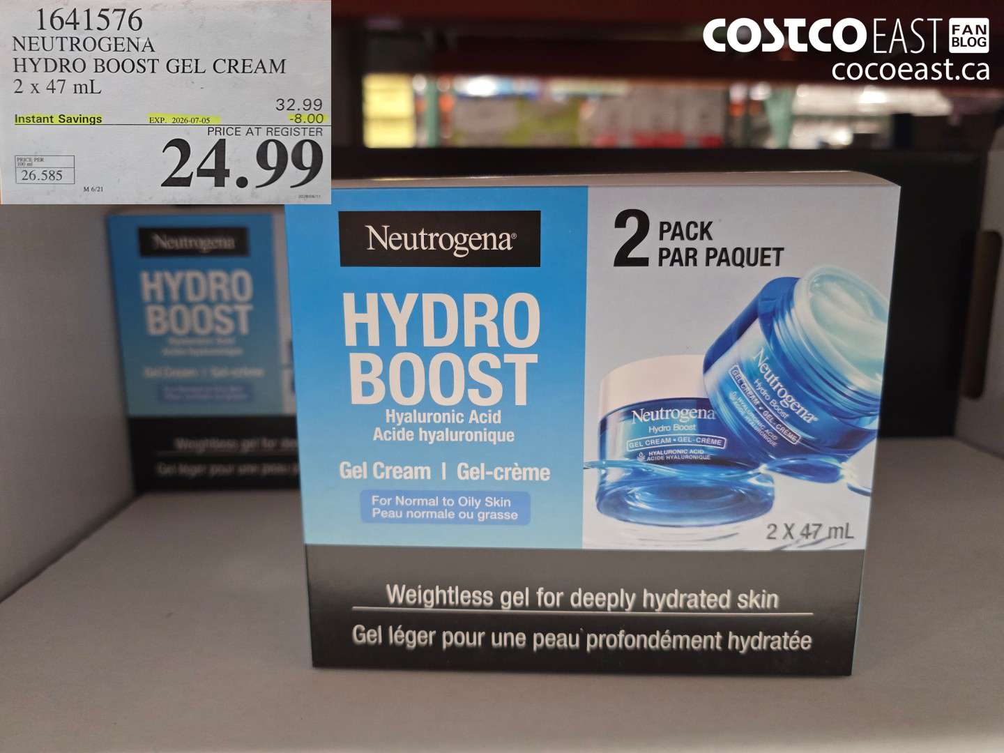 1641576 NEUTROGENA HYDRO BOOST GEL CREAM 2 X 47 ML ($8.00 INSTANT SAVINGS EXPIRES ON 2026-07-05) $24.99