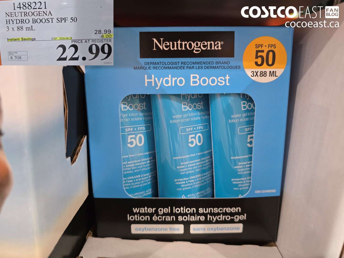 1488221 NEUTROGENA HYDRO BOOST SPF 50 3 X 88 ML ($6.00 INSTANT SAVINGS EXPIRES ON 2026-06-28) $22.99