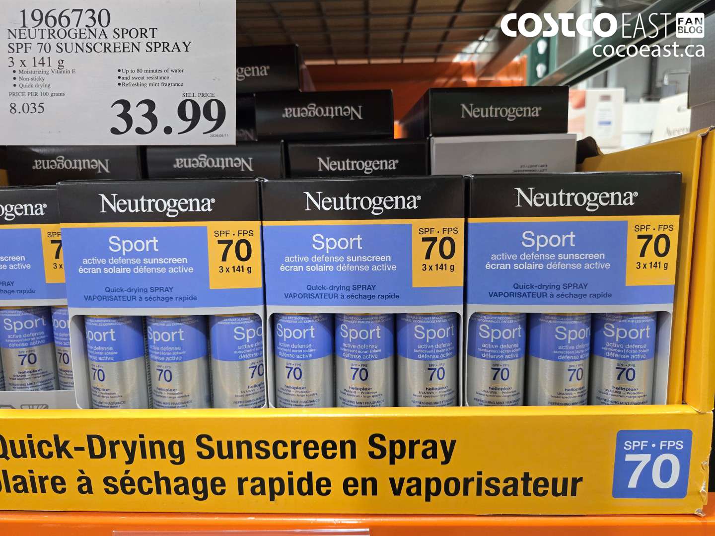 1966730 NEUTROGENA SPORT SPF 70 SUNSCREEN SPRAY 3 X 141 G $33.99