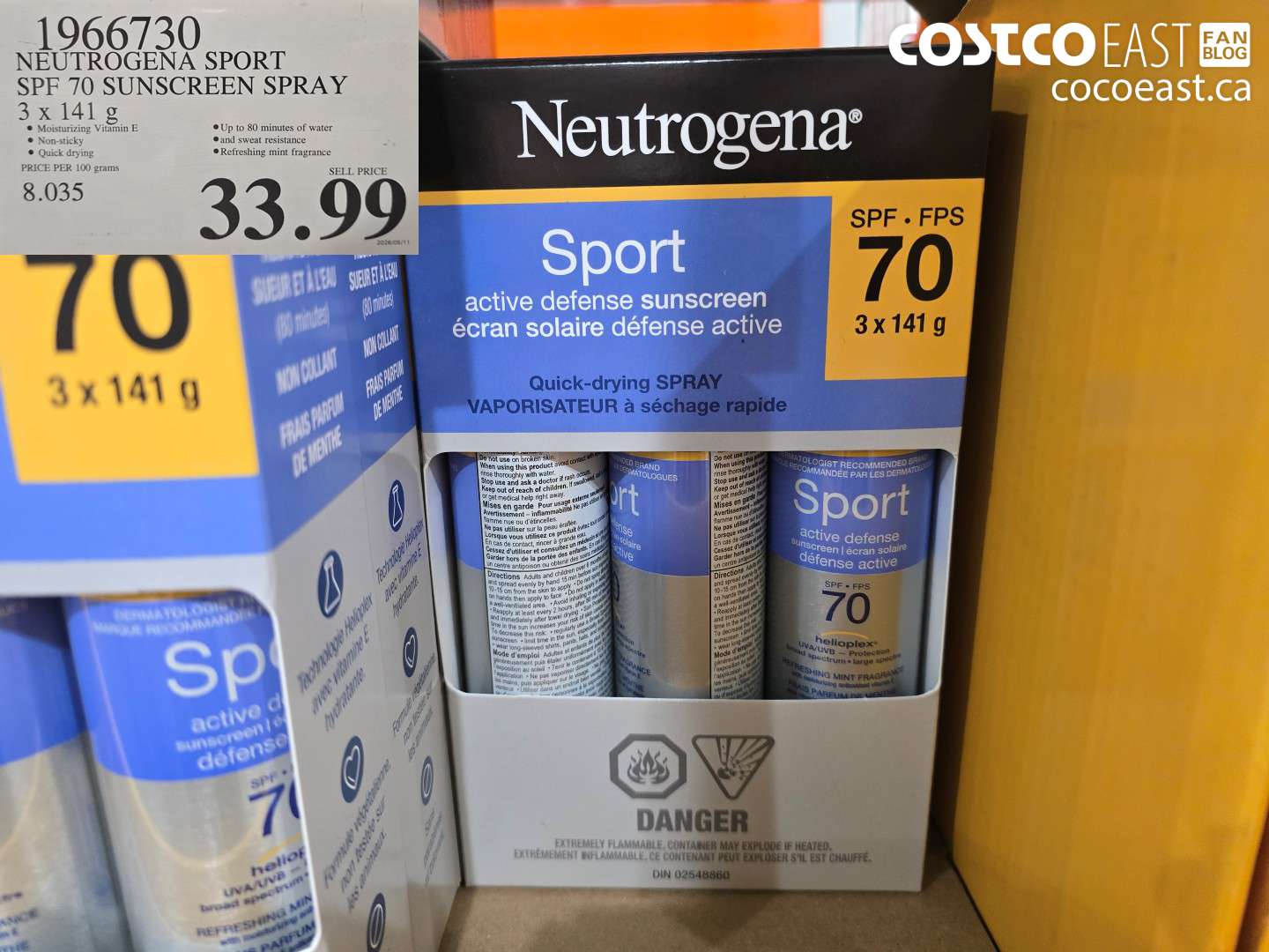 1966730 NEUTROGENA SPORT SPF 70 SUNSCREEN SPRAY 3 X 141 G $33.99