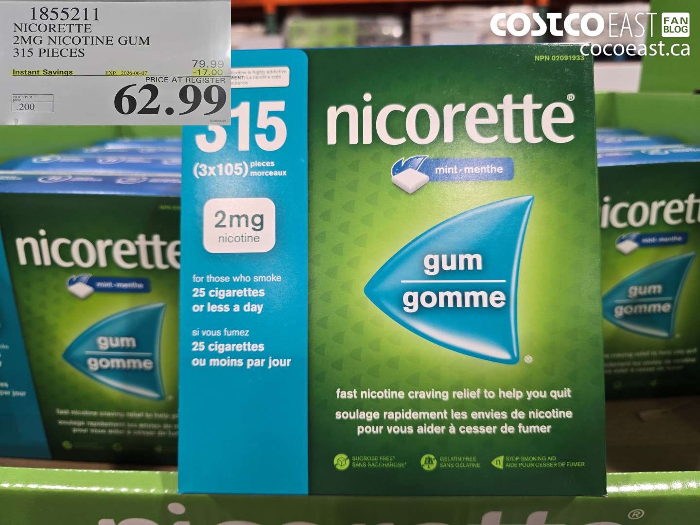 1855211 NICORETTE 2MG NICOTINE GUM 315 PIECES ($17.00 INSTANT SAVINGS EXPIRES ON 2026-06-07) $62.99