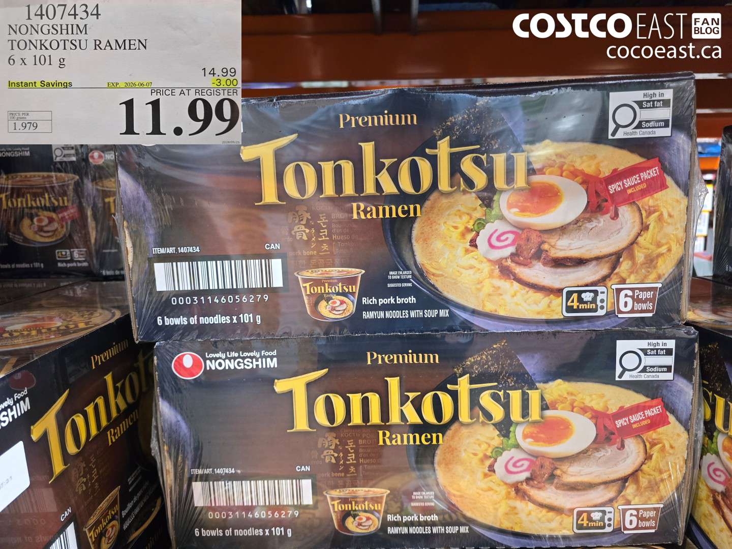 1407434 NONGSHIM TONKOTSU RAMEN 6 X 101 G ($3.00 INSTANT SAVINGS EXPIRES ON 2026-06-07) $11.99
