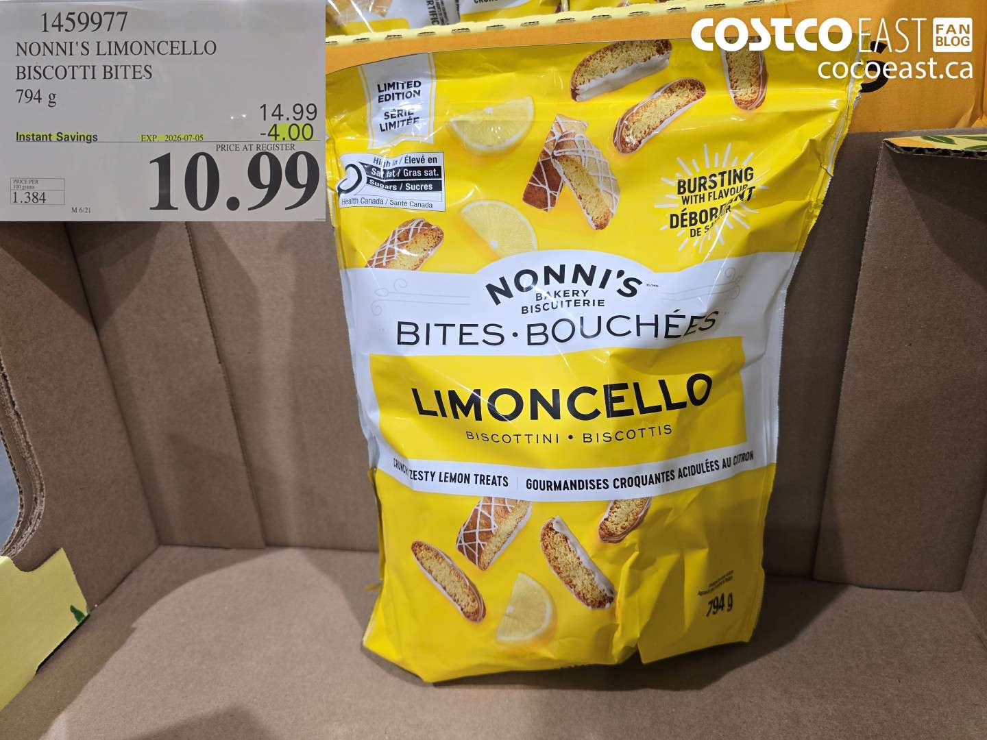 1459977 NONNI'S LIMONCELLO BISCOTTI BITES 794 G ($4.00 INSTANT SAVINGS EXPIRES ON 2026-07-05) $10.99