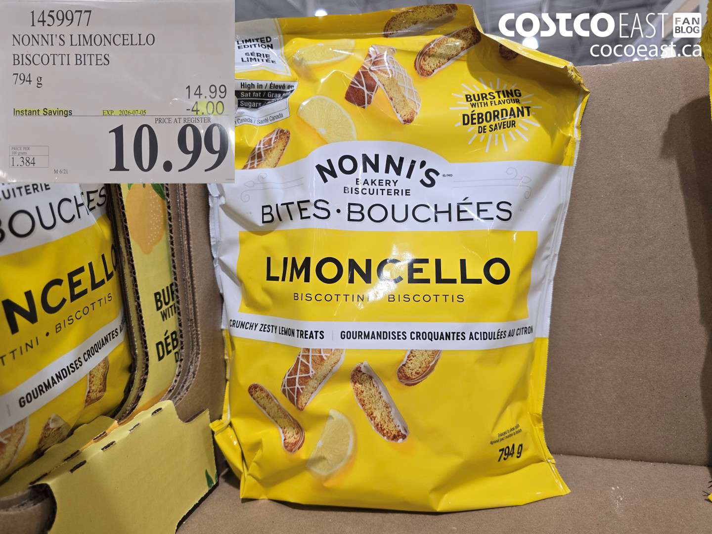 1459977 NONNI'S LIMONCELLO BISCOTTI BITES 794 G ($4.00 INSTANT SAVINGS EXPIRES ON 2026-07-05) $10.99