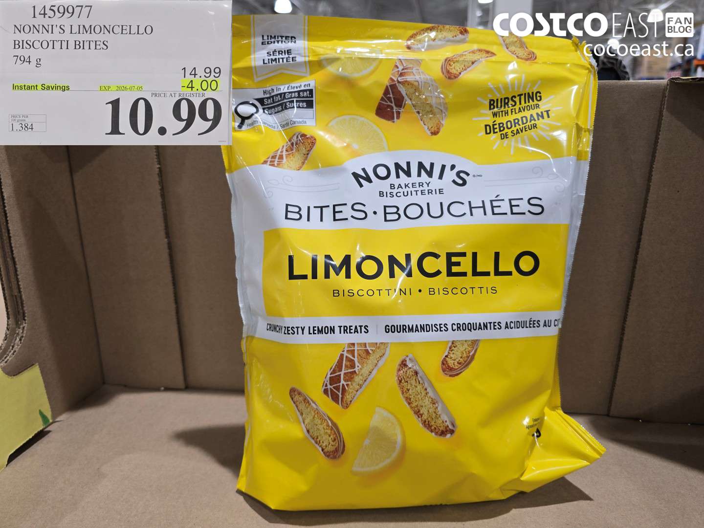 1459977 NONNI'S LIMONCELLO BISCOTTI BITES 794 G ($4.00 INSTANT SAVINGS EXPIRES ON 2026-07-05) $10.99
