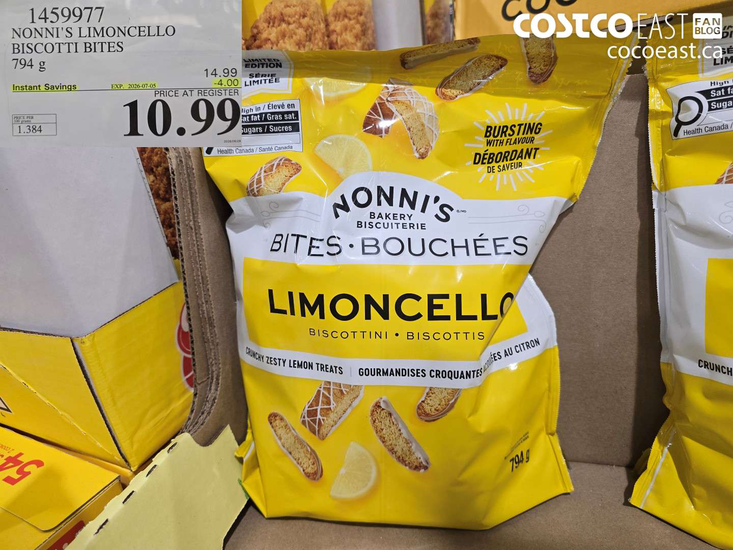 1459977 NONNI'S LIMONCELLO BISCOTTI BITES 794 G ($4.00 INSTANT SAVINGS EXPIRES ON 2026-07-05) $10.99