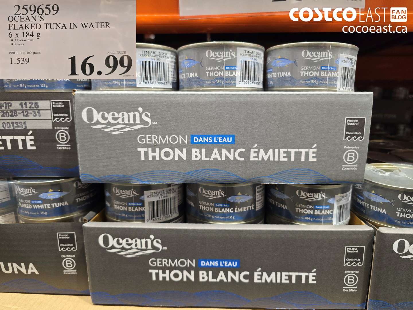 259659 OCEAN'S FLAKED TUNA IN WATER 6 X 184 G $16.99