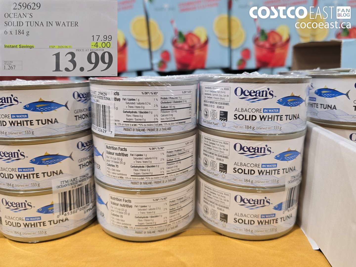 259629 OCEAN'S SOLID TUNA IN WATER 6 X 184 G ($4.00 INSTANT SAVINGS EXPIRES ON 2026-06-11) $13.99
