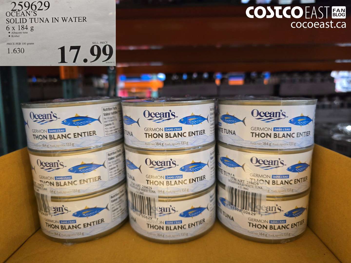259629 OCEAN'S SOLID TUNA IN WATER 6 X 184 G $17.99