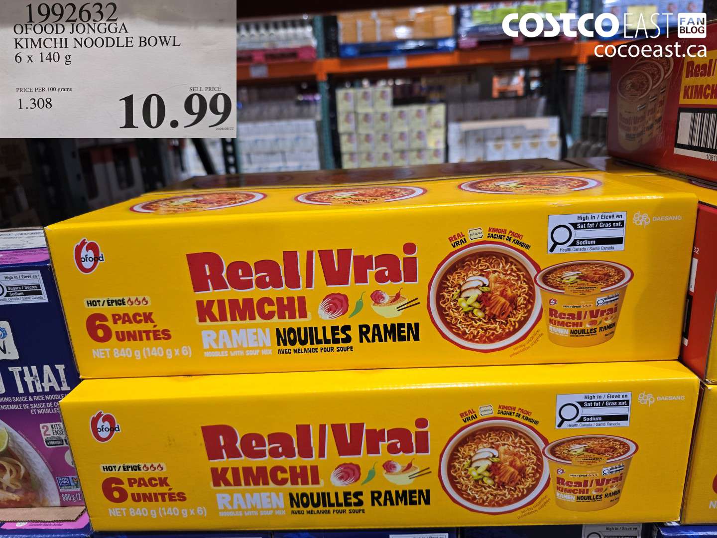 1992632 OFOOD JONGGA KIMCHI NOODLE BOWL 6 X 140 G $10.99