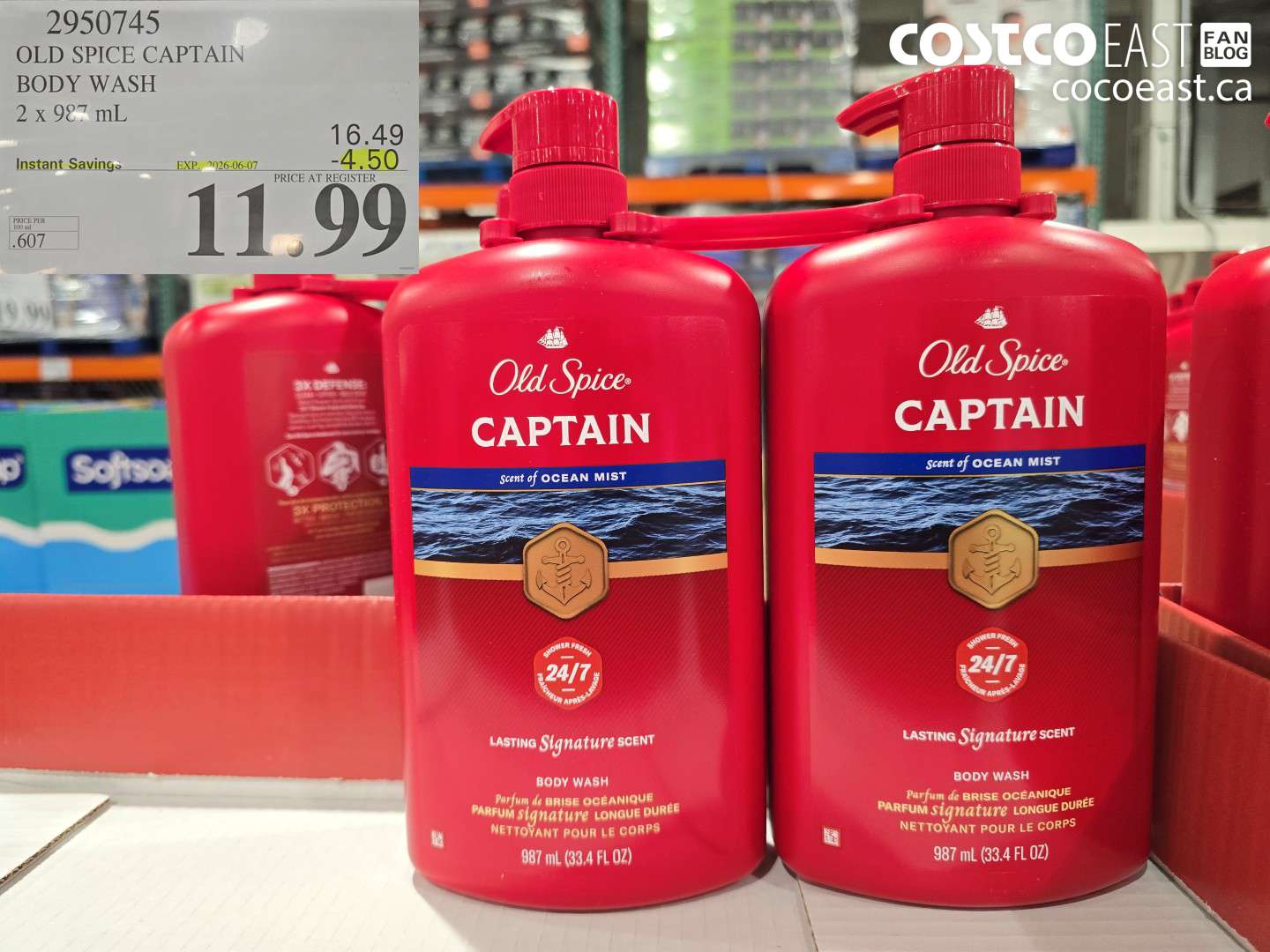 2950745 OLD SPICE CAPTAIN BODY WASH 2 X 987 ML ($4.50 INSTANT SAVINGS EXPIRES ON 2026-06-07) $11.99